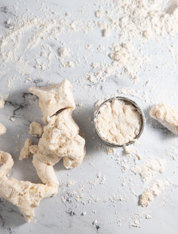 scraps being placed in biscuit cutter