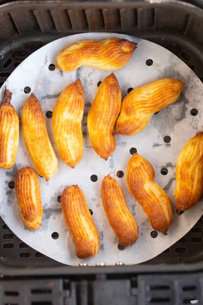 cooked churros in air fryer basket