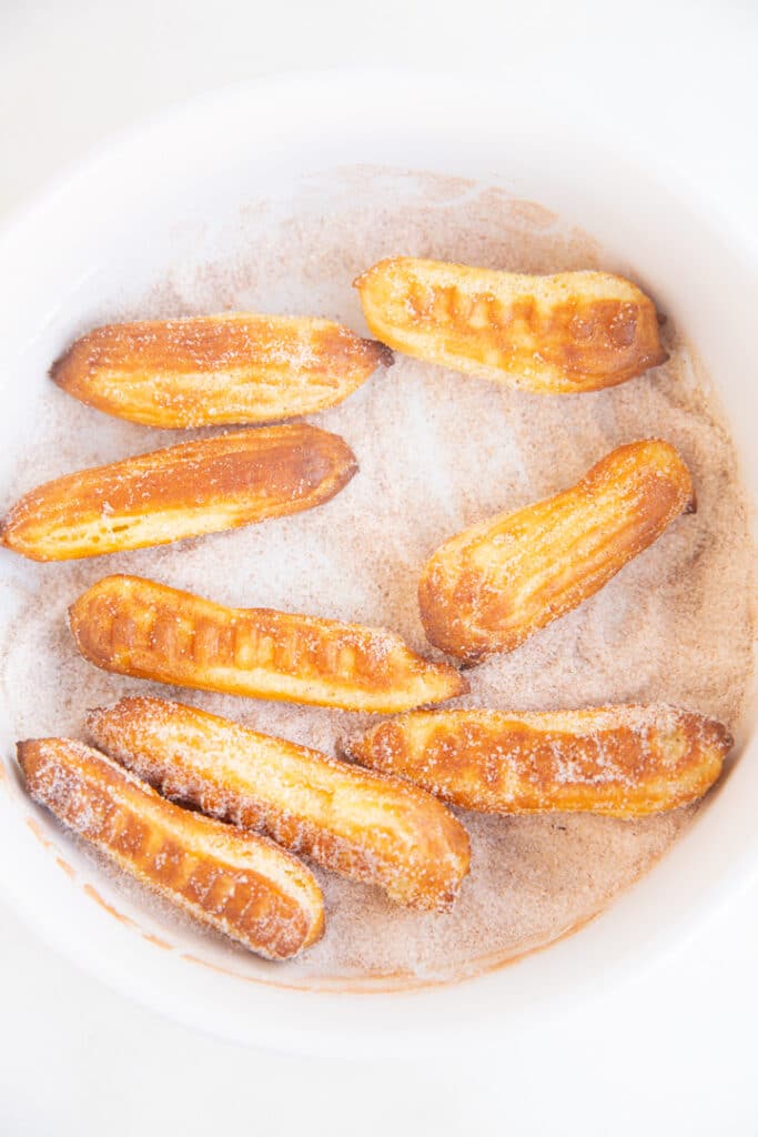 Homemade churros rolled in sugar