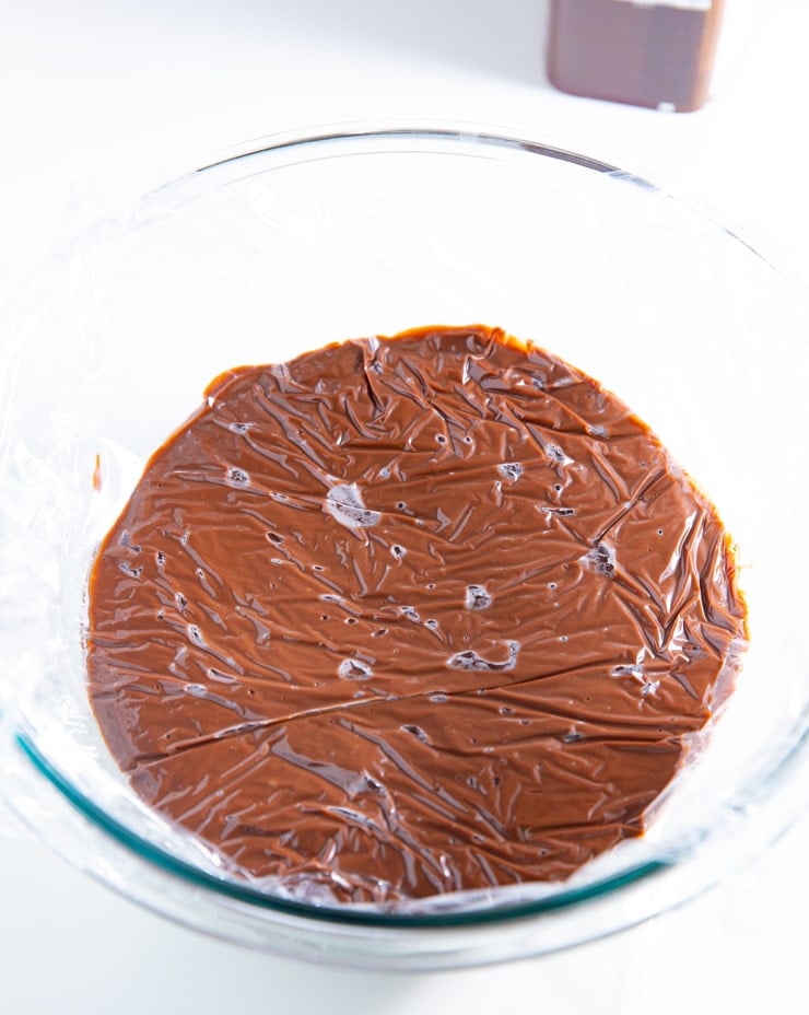 The chocolate pudding in a glass bowl