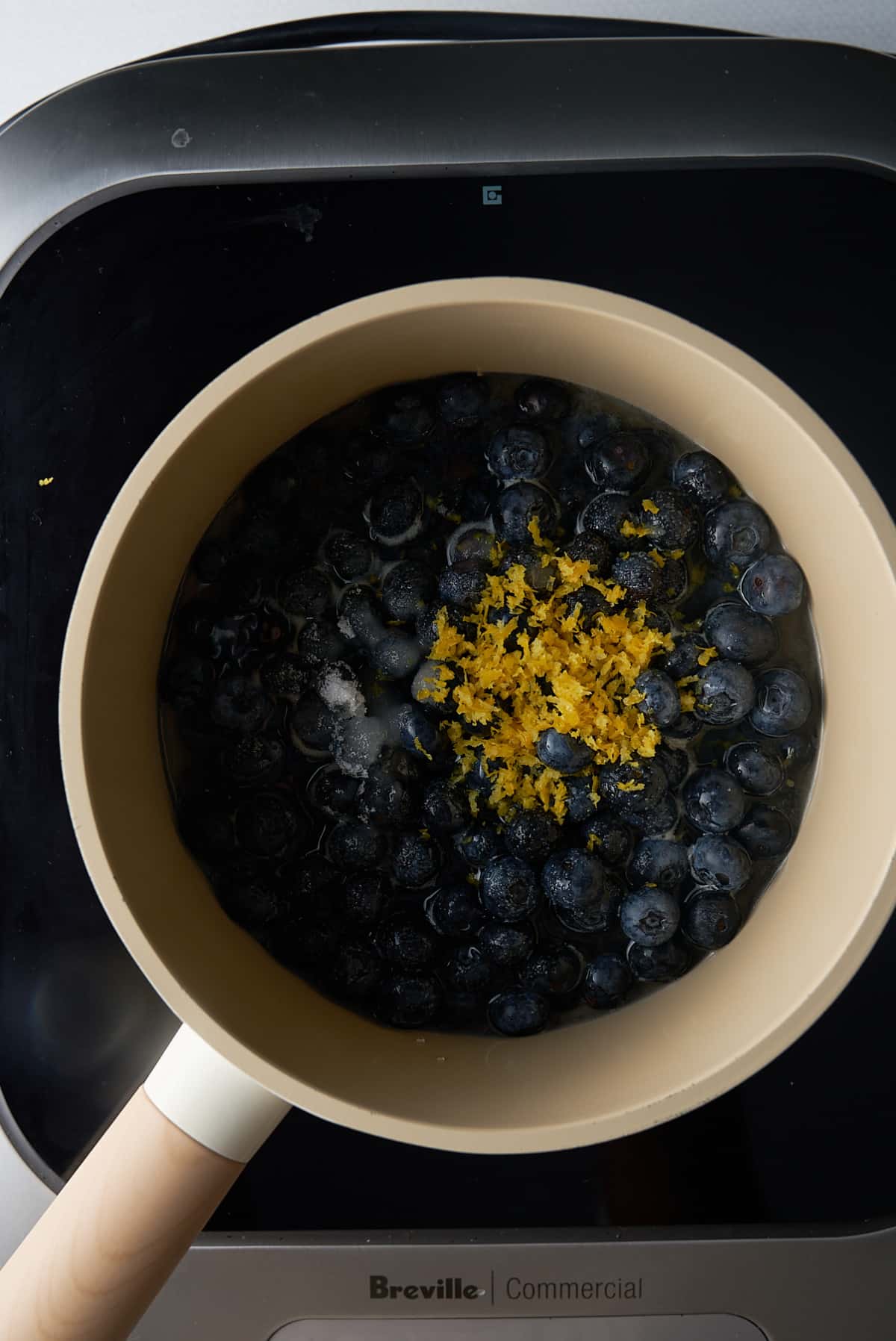 blueberry compote ingredients in saucepan
