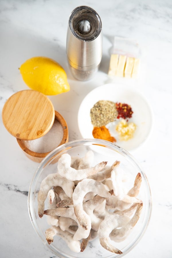 Ingredients to make air fryer lemon garlic shrimp
