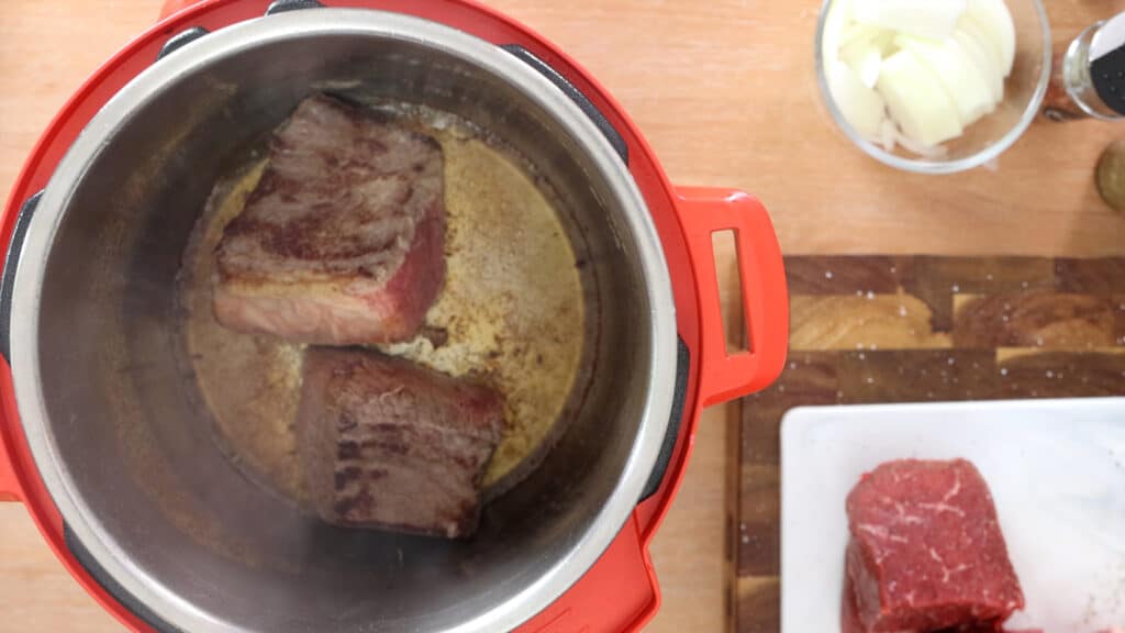 Browning the beef in the Instant Pot