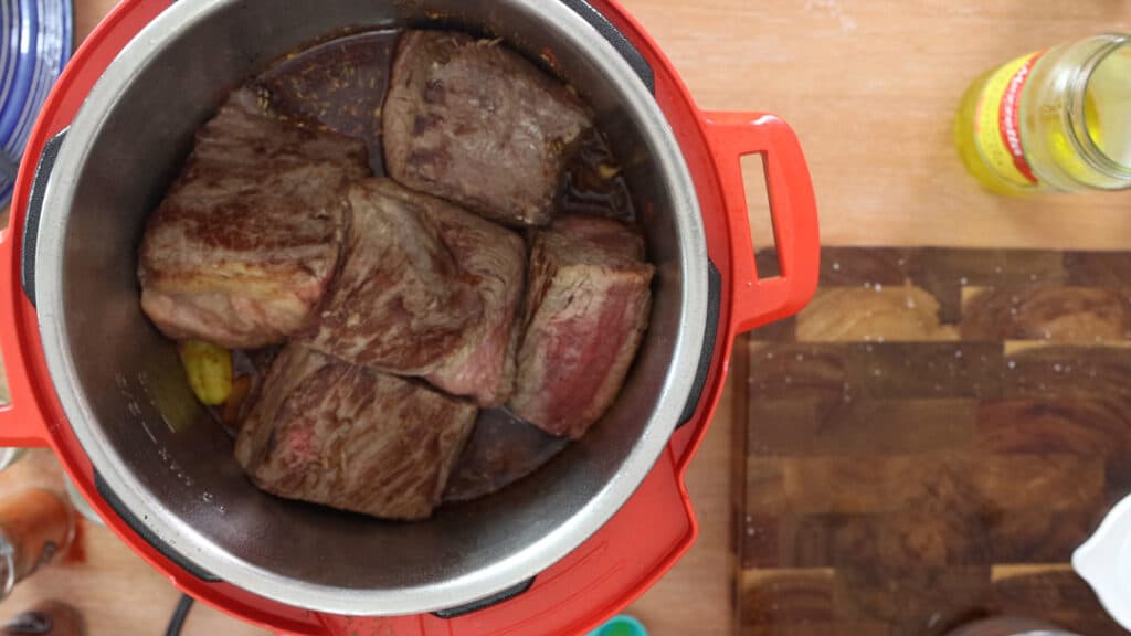 Beef added to the Instant Pot