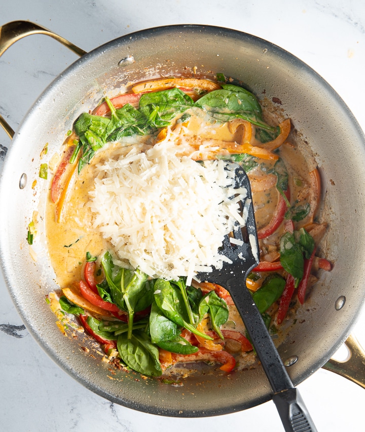 Parmesan added to the rasta pasta