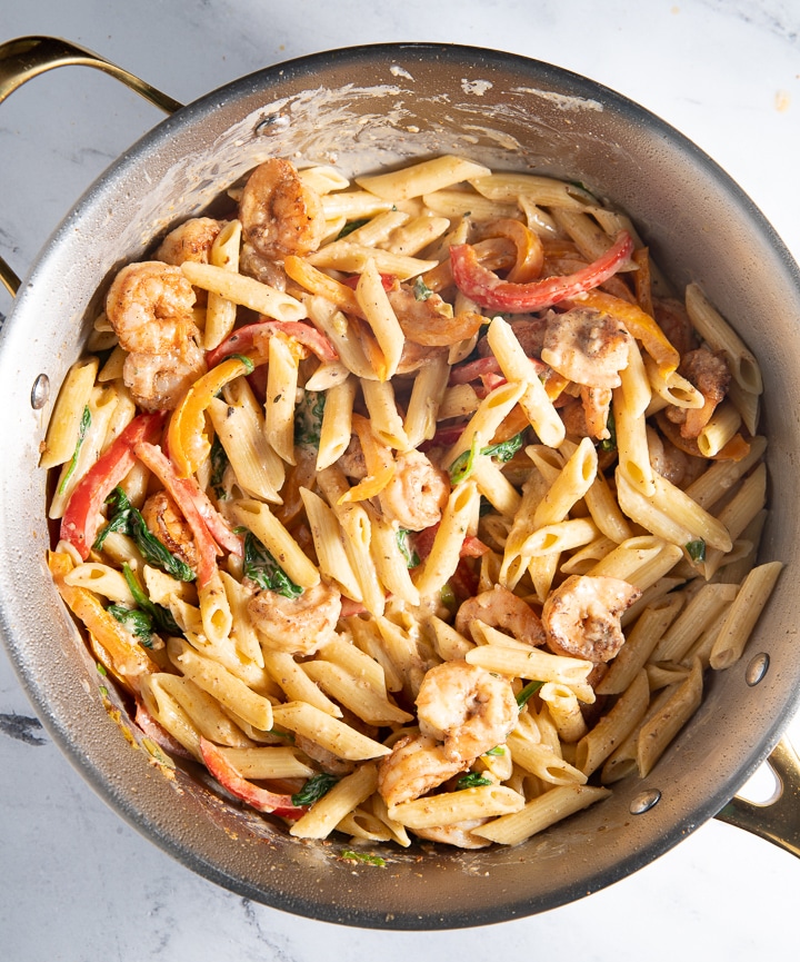 Shrimp added to the rasta pasta