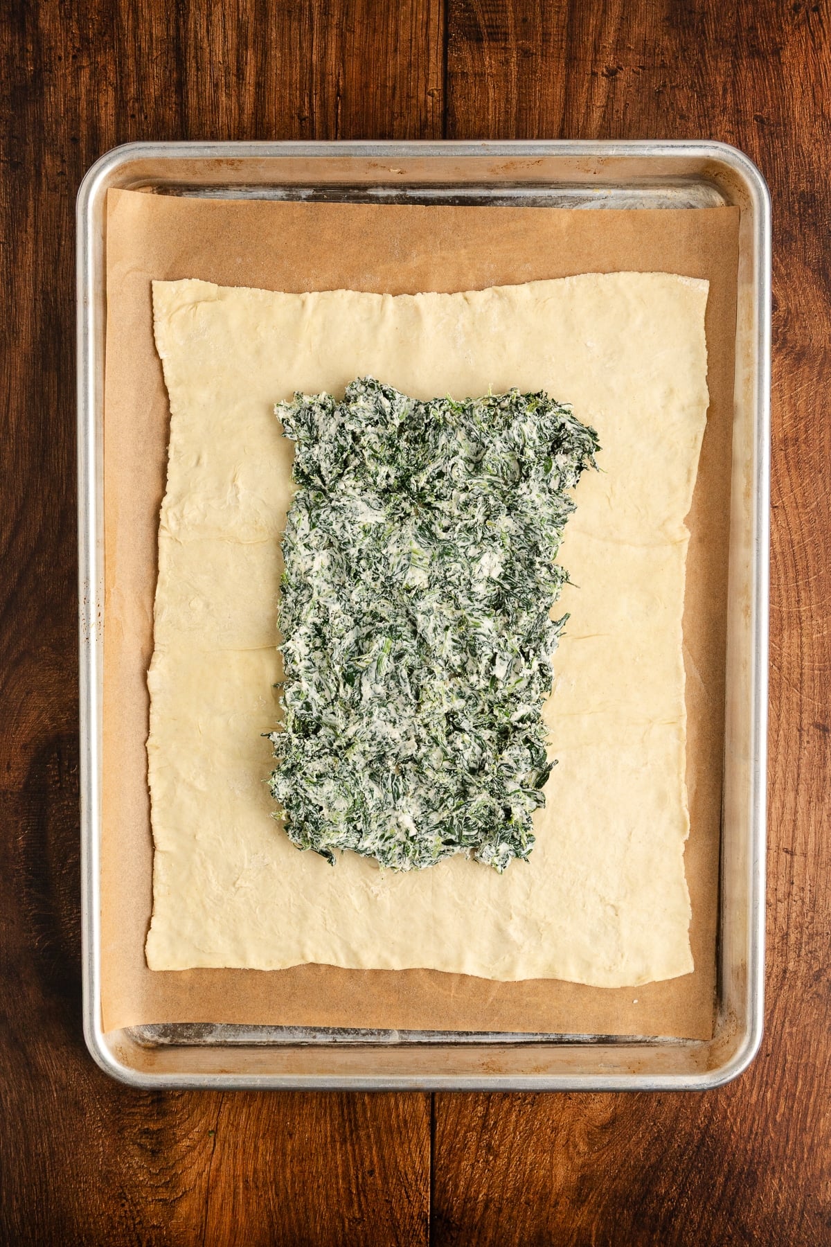 spinach mixture on puff pastry