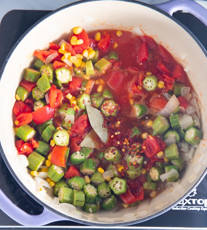 Uncooked ingredients in a dutch oven