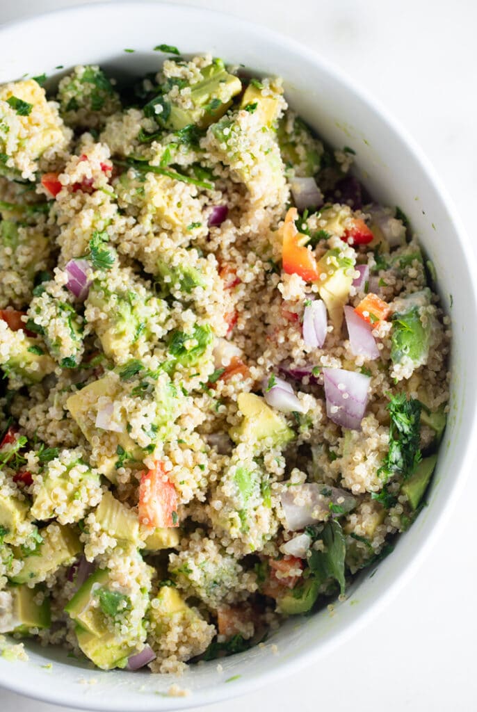 Close up of the quinoa avocado salad