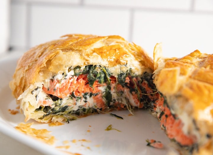 The salmon wellington cut in half