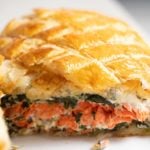 salmon wellington on white background
