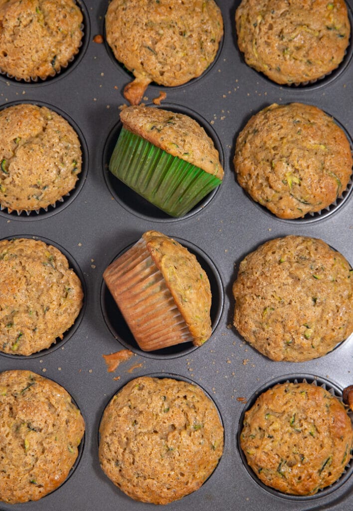 Baked zucchini muffins in a tin