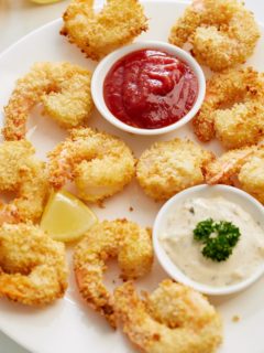 Crispy fried shrimp on parchment