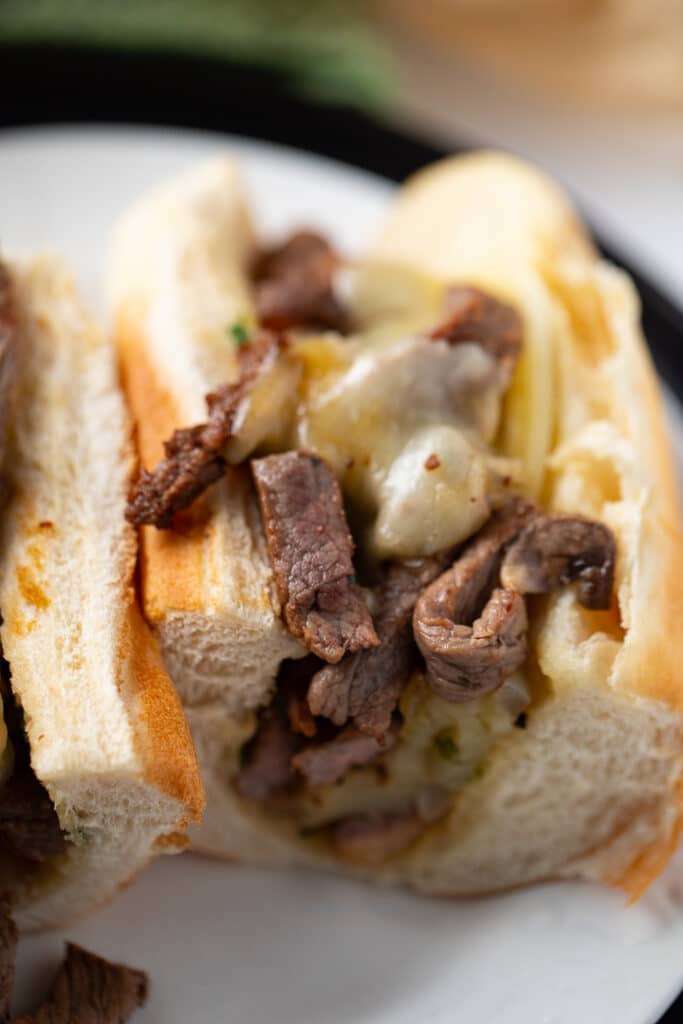Close up of the cheesesteak filling