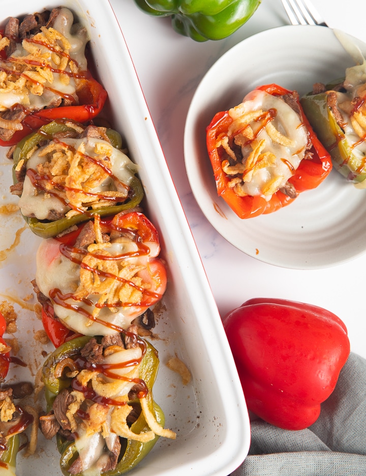 Serving the cheesesteak stuffed peppers