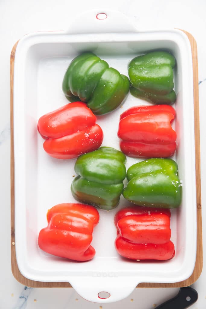 Bell peppers in a baking dish