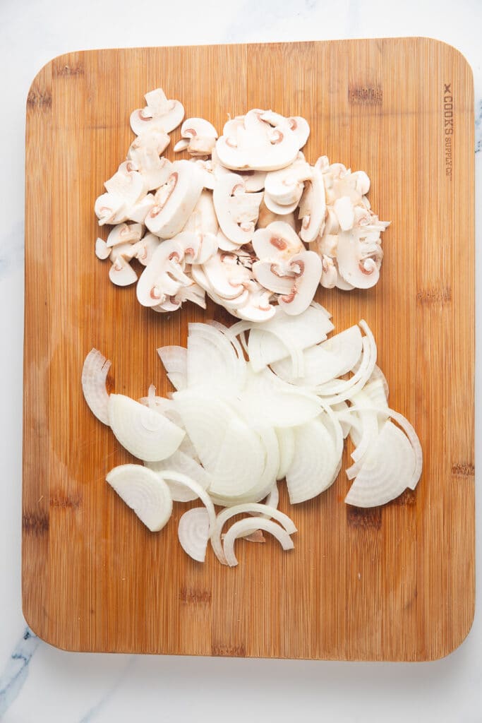 Sliced mushrooms and onions