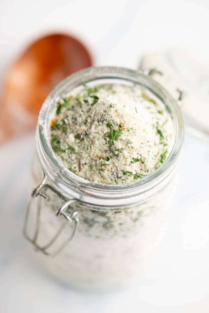 Ranch seasoning stored in a glass jar