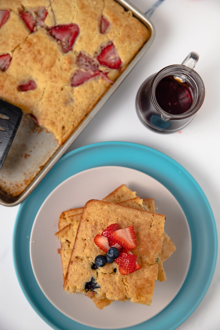 Pancakes topped with fresh fruit