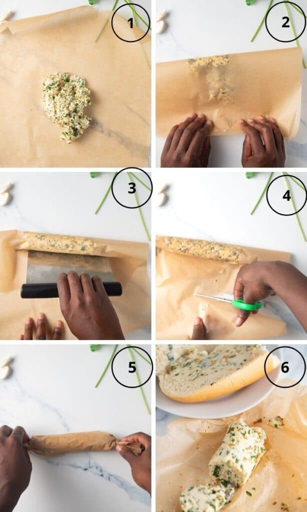 Step by step photos to show how to wrap the butter