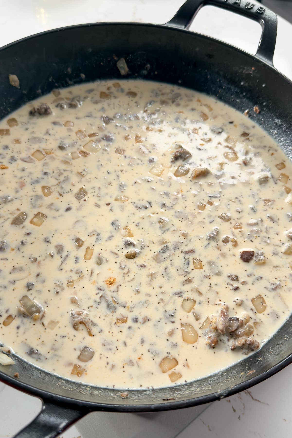 cream if mushroom sauce in skillet
