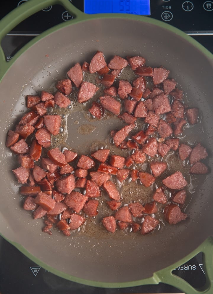 Sausage cooking in a skillet