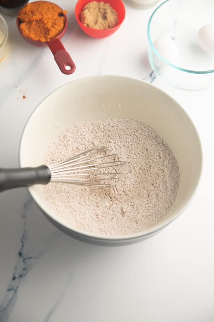 Dry ingredients whisked together in a bowl