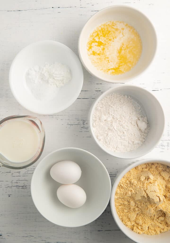 Ingredients in white bowls