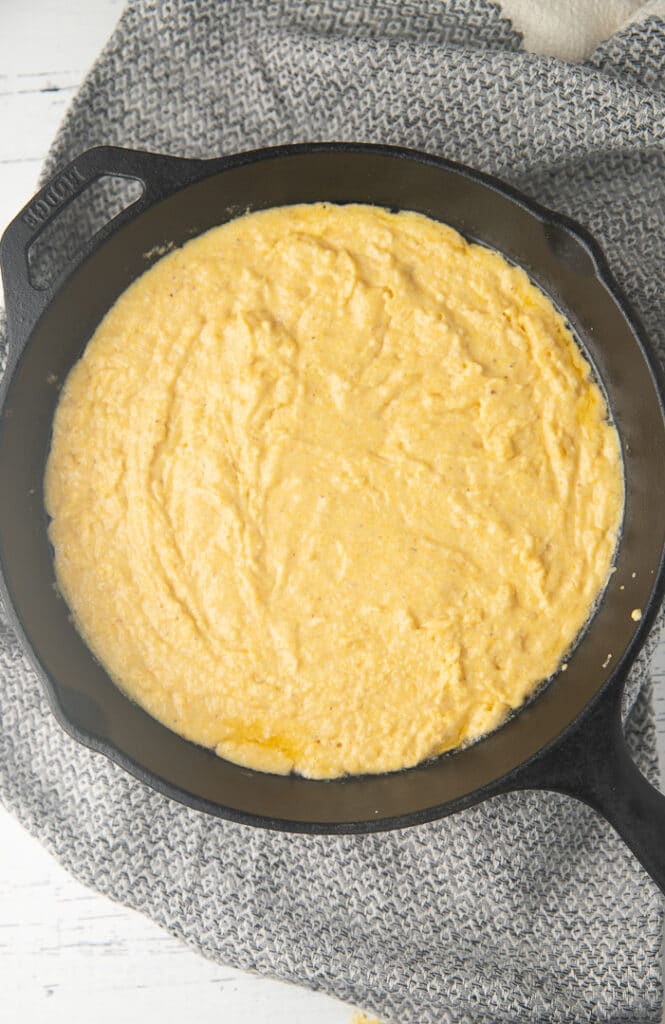 The batter placed into the skillet
