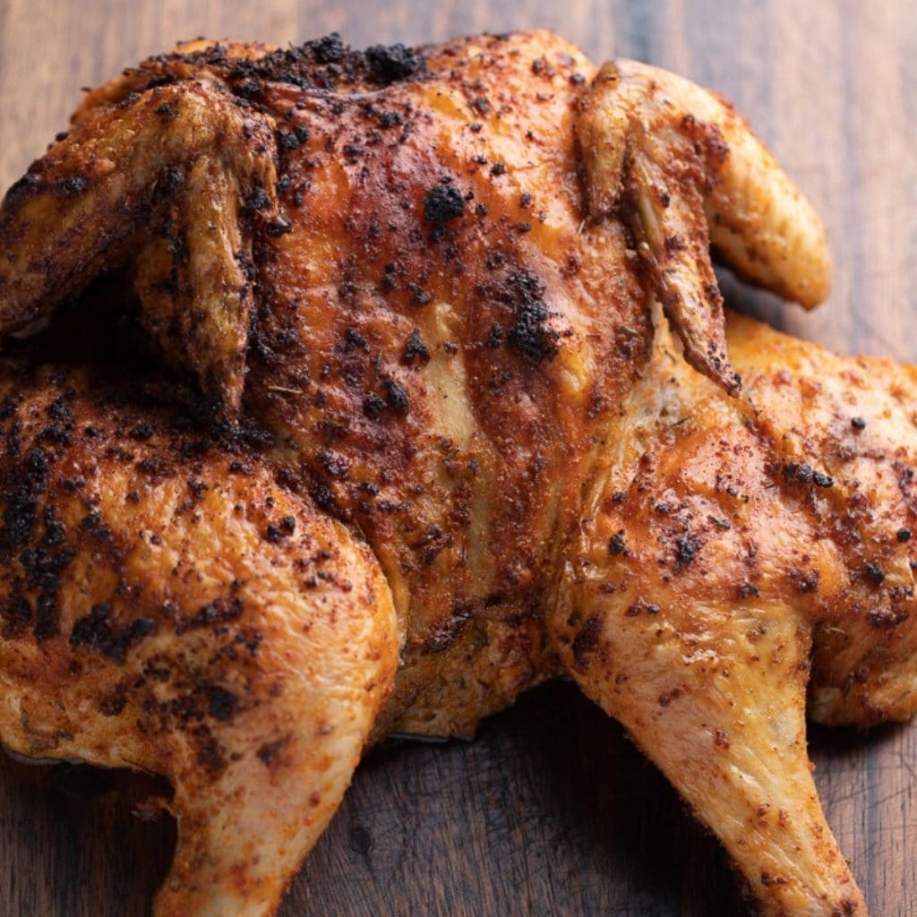 a cooked spatchcocked chicken