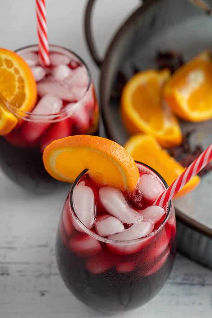 Jamaican sorrel drink served in glasses with ice