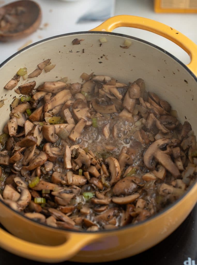 The mushrooms cooked down in the pot.
