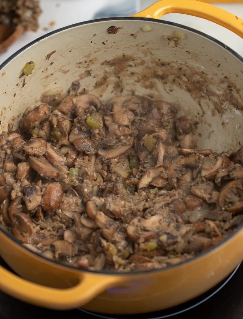 Mushrooms cooked with he flour mixture.