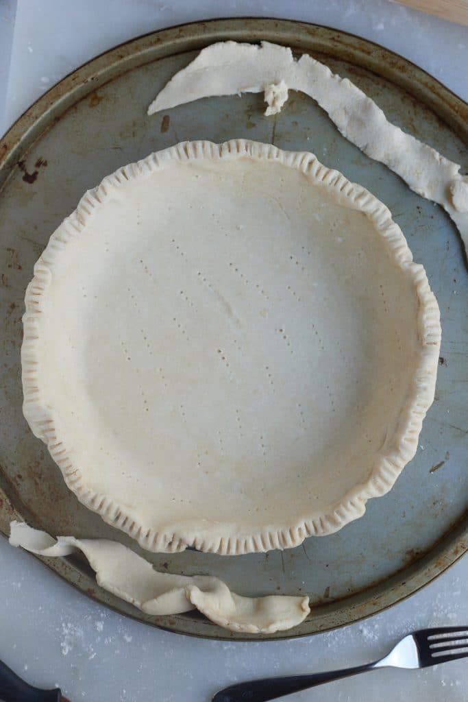 The sides of the dough crimped.