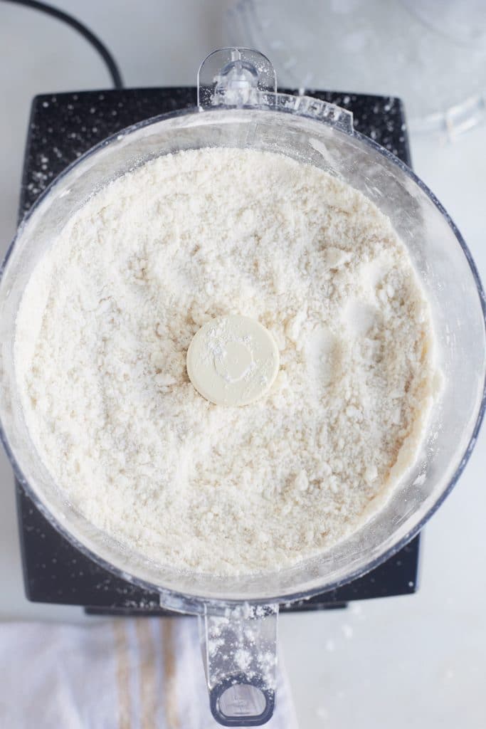 Flour and salt in a food processor.