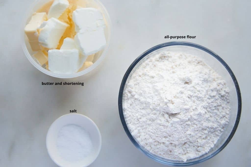 Ingredients needed to make the pie crust.