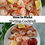 Pinterest graphic. Shrimp cocktail with text.