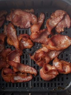 cooked bacon in air fryer basket
