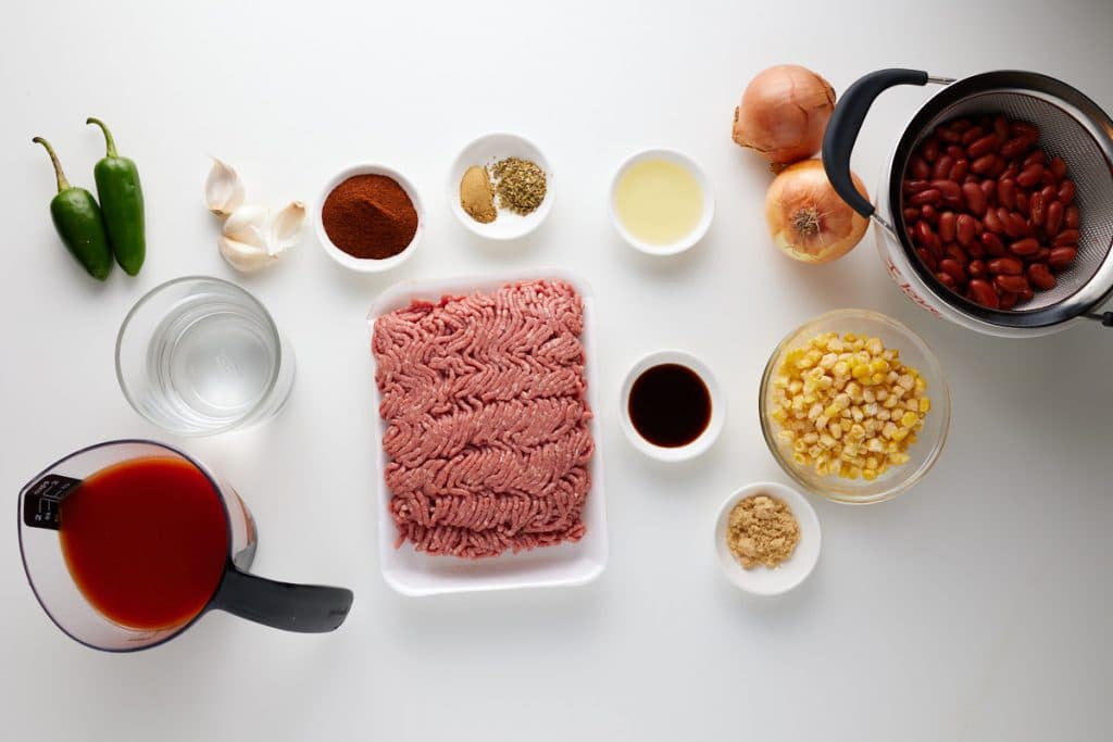 Ingredients to make the recipe on a white work surface.