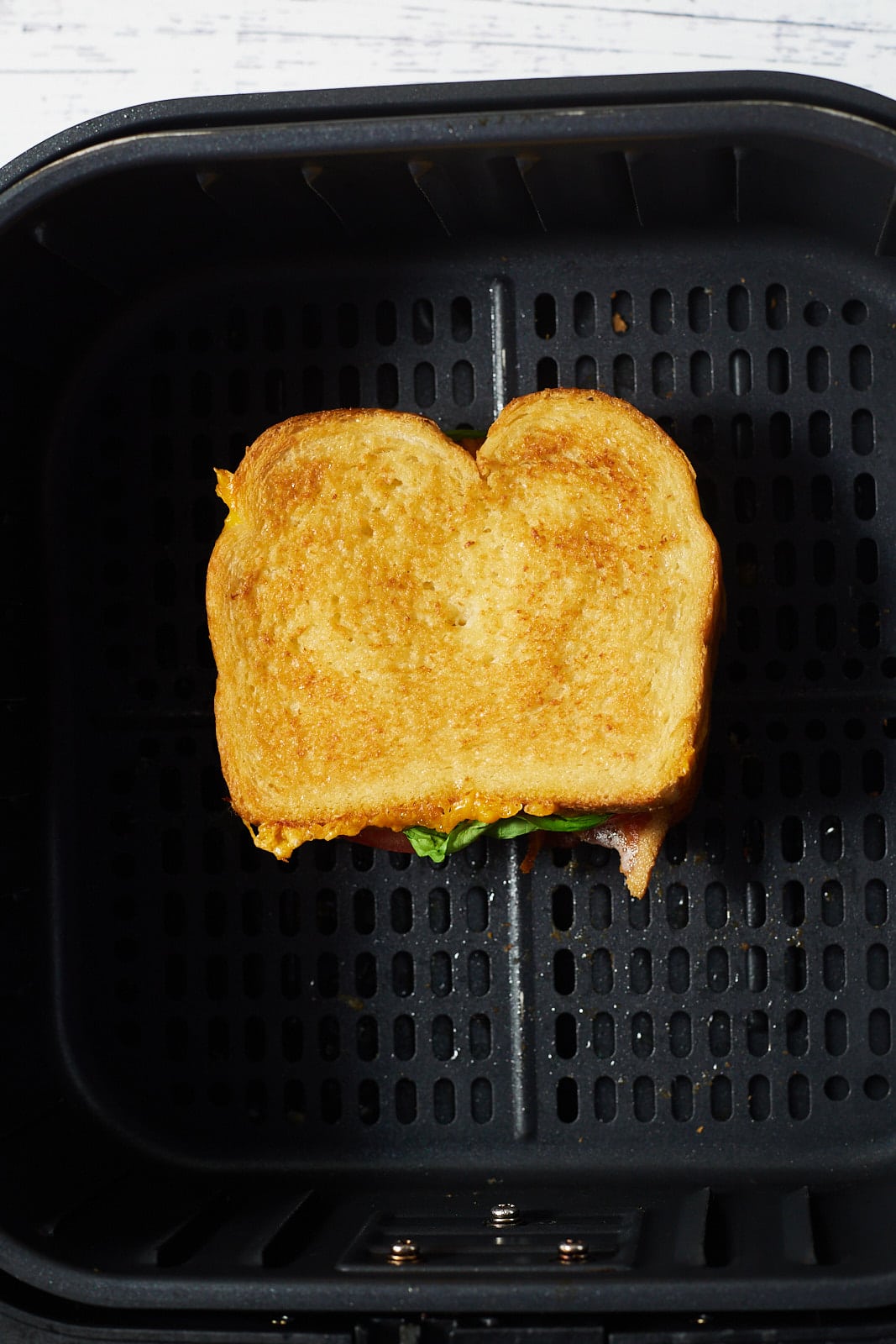 A BLT grilled cheese sandwich in the air fryer.