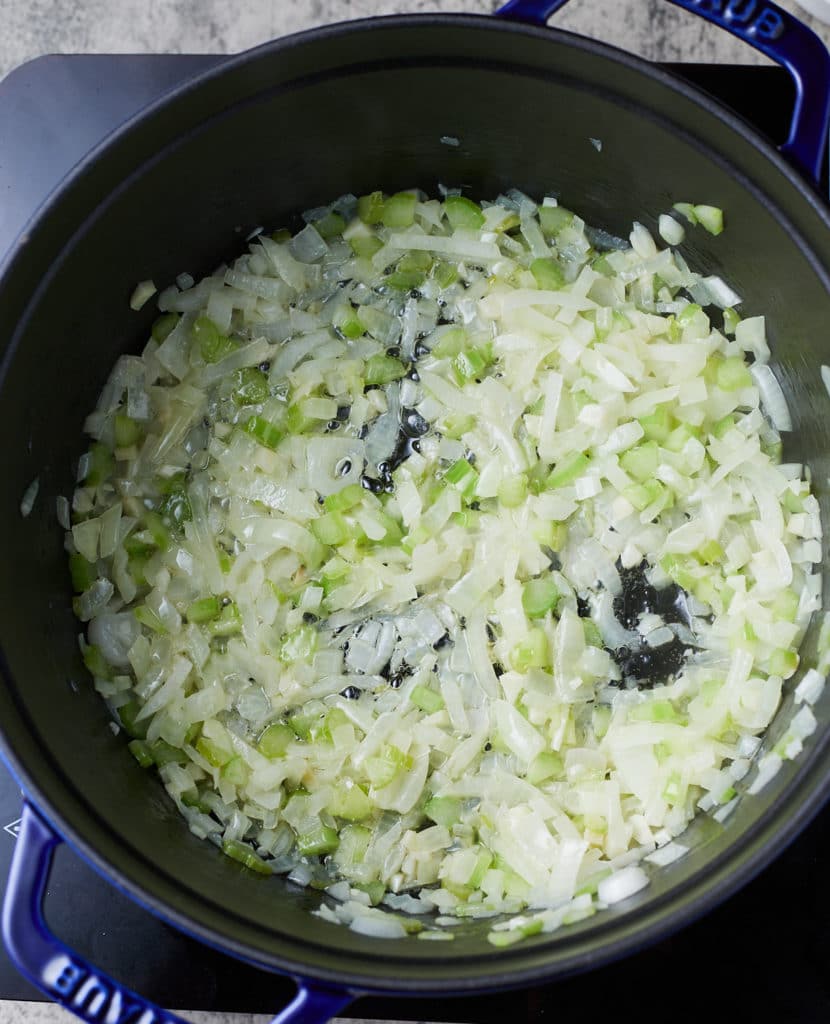 onions and celery in pot