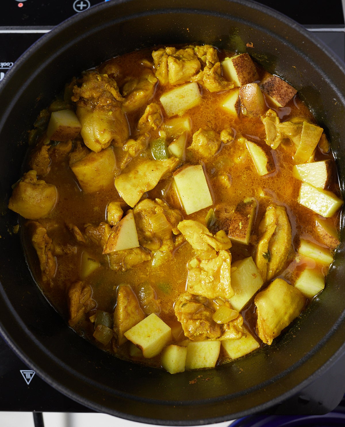 potatoes added to the pot.