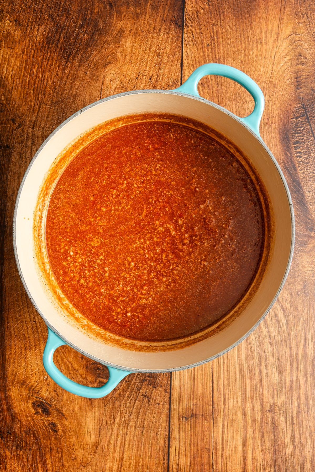 hot Dog chili ingredients in pot simmering.