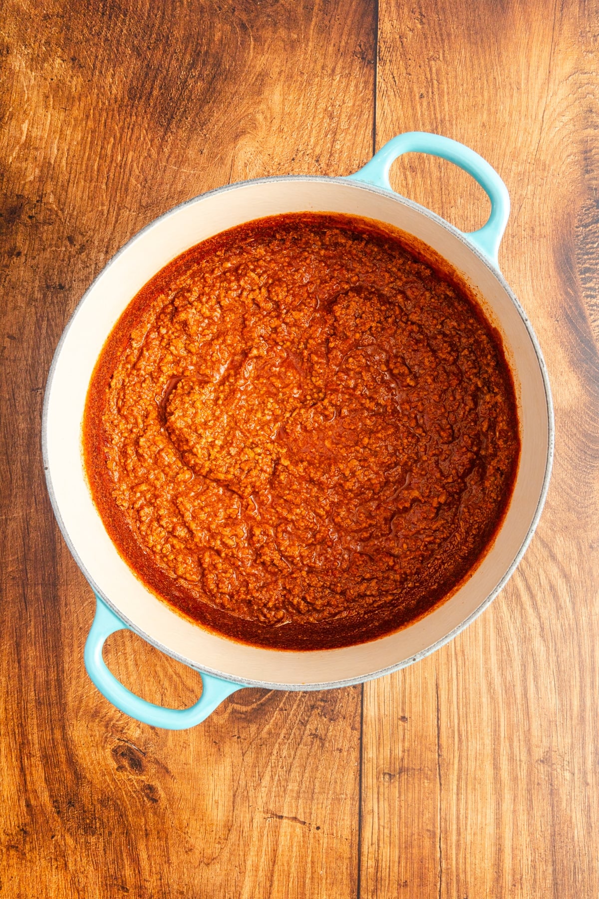 hot dog chili in pot after cooking