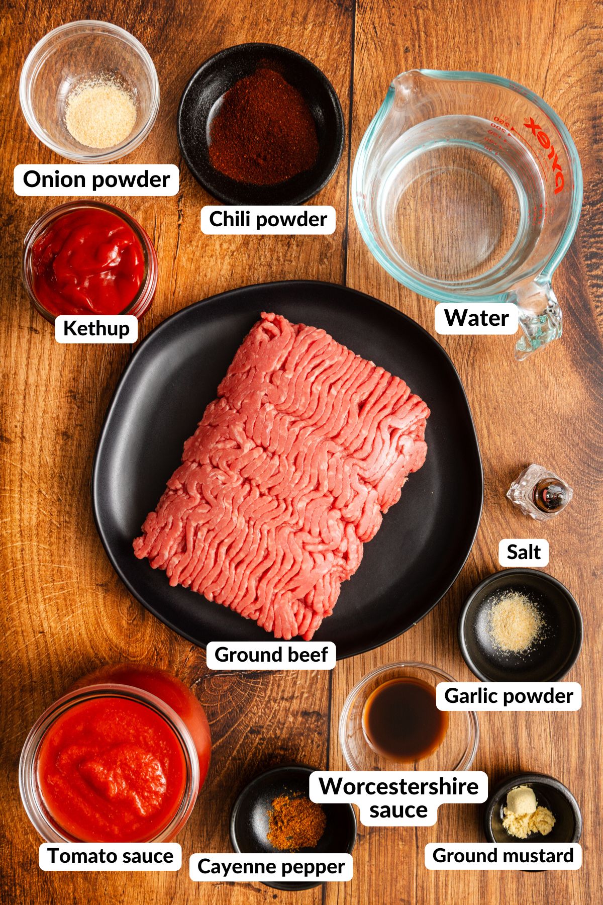 Ingredients for Hot Dog Chili with Labels