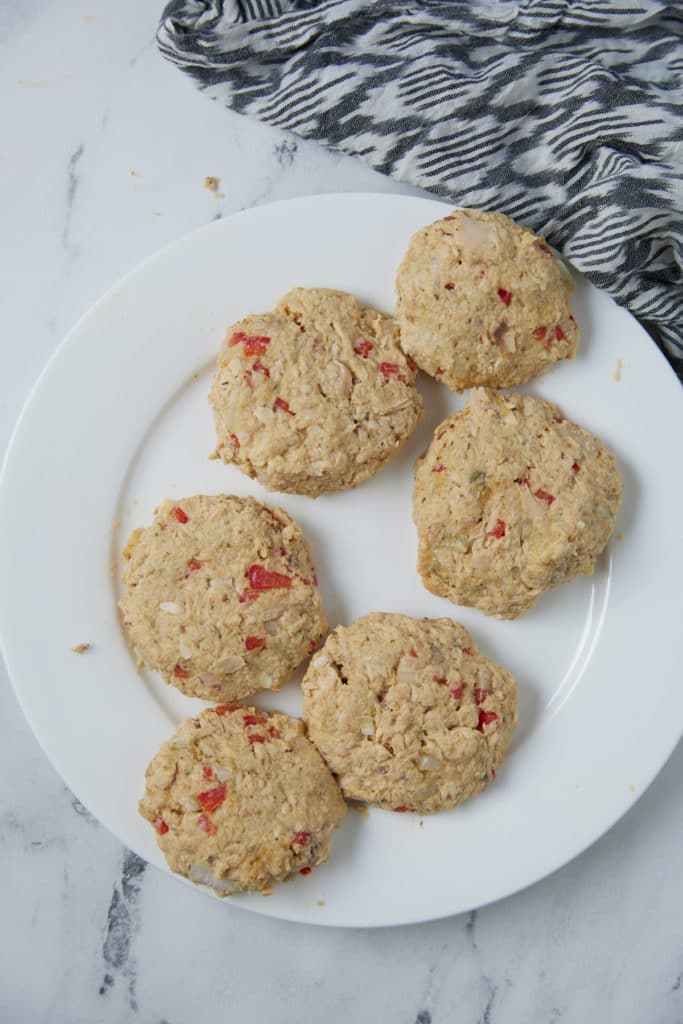 The mixture formed into six patties.