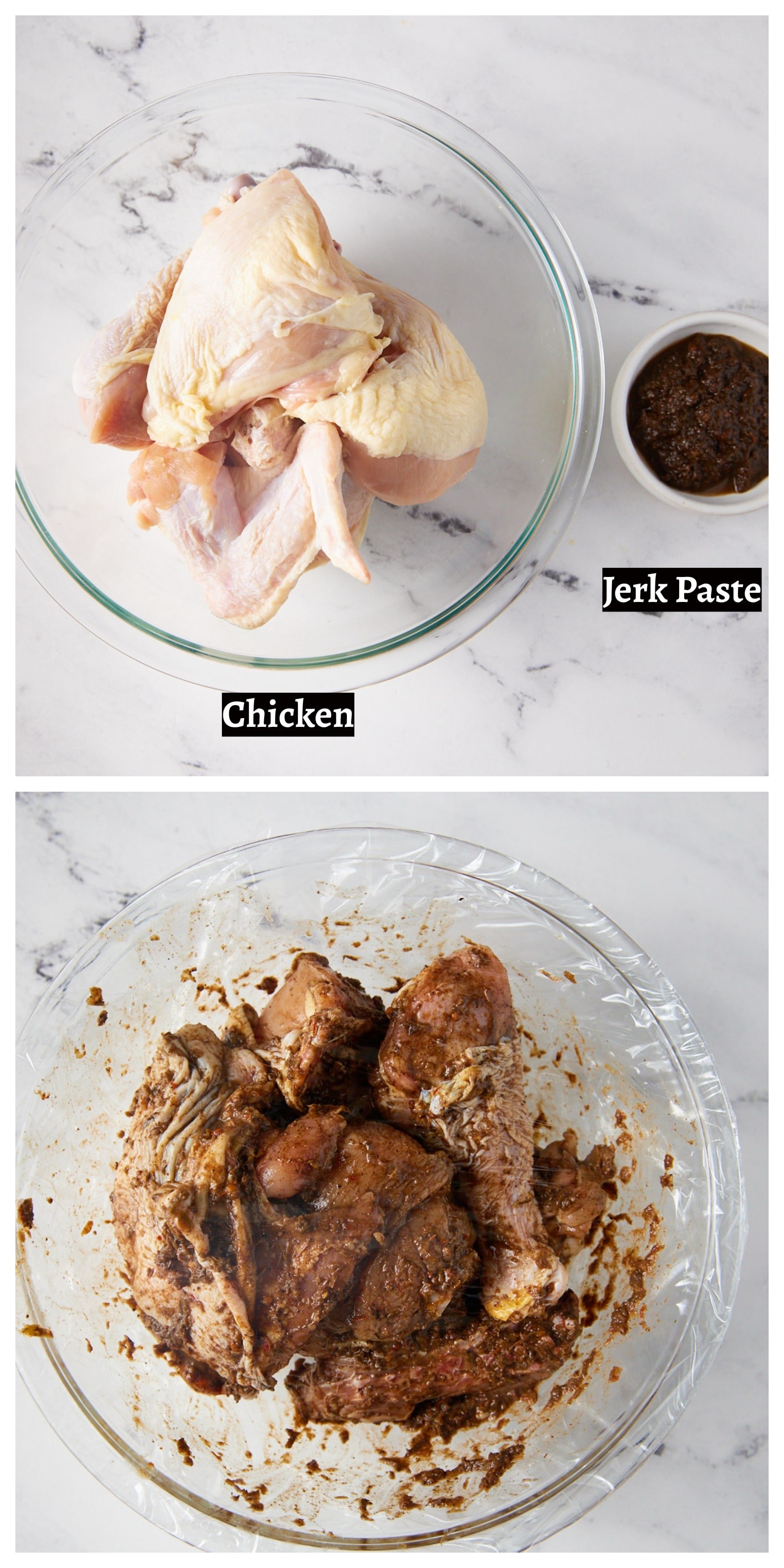 Two step by step photos to show how to marinate the chicken.