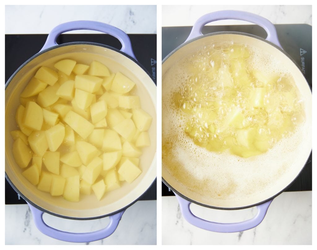 Boiling the potatoes.