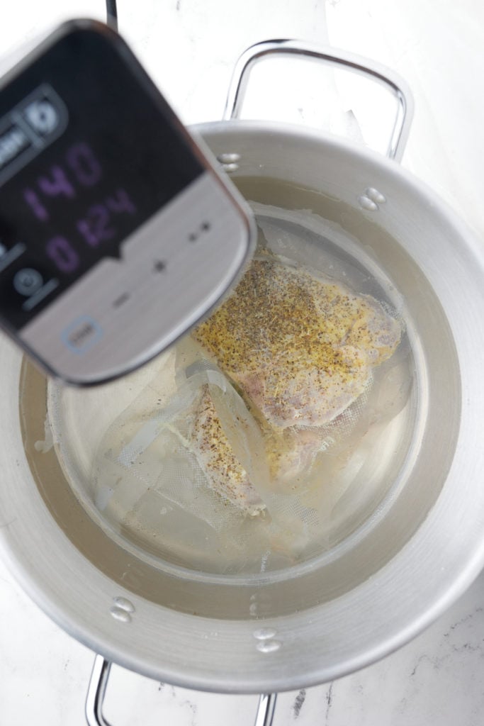 sealed pork chops in water bath cooking