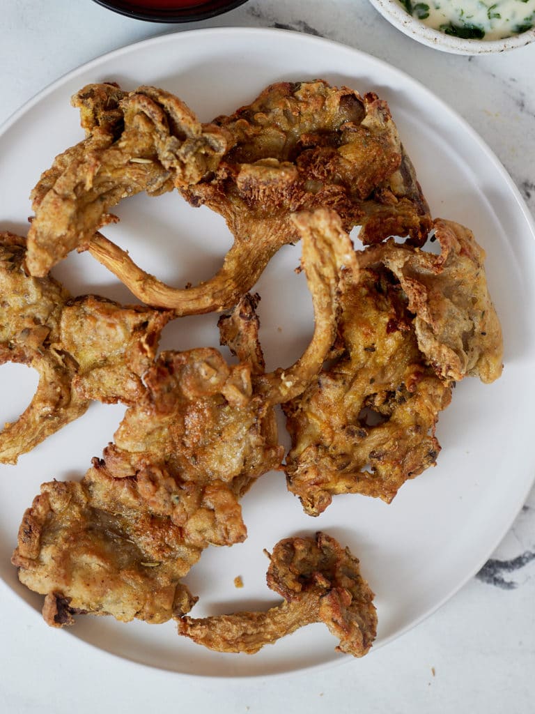 air fried mushrooms on white plate